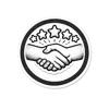 Achieve More Together core value icon - two hands shaking below a 5-star rating