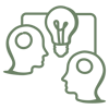 Dynamic Learning Sessions graphic with two heads and a lightbulb.